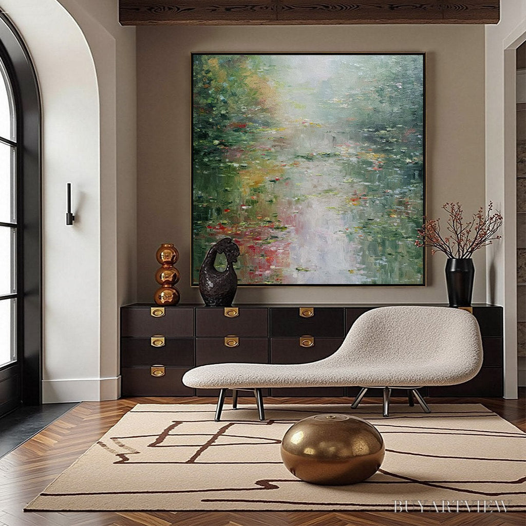 ARTOVITAS Lily Pond Reverie – Square Impressionist Water Lily Pond Oil Painting - image 6