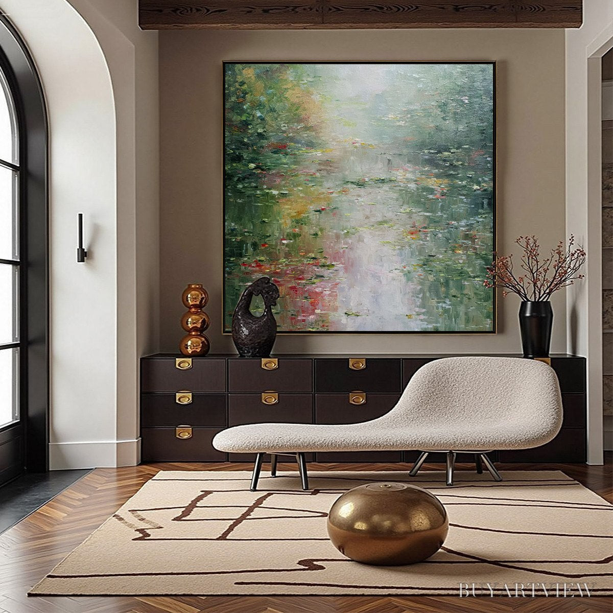 ARTOVITAS Lily Pond Reverie – Square Impressionist Water Lily Pond Oil Painting - image 6