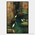 ARTOVITAS the Forgotten Oasis – Vertical Egret Painting of Birds in a Serene Natural Sanctuary - image 1