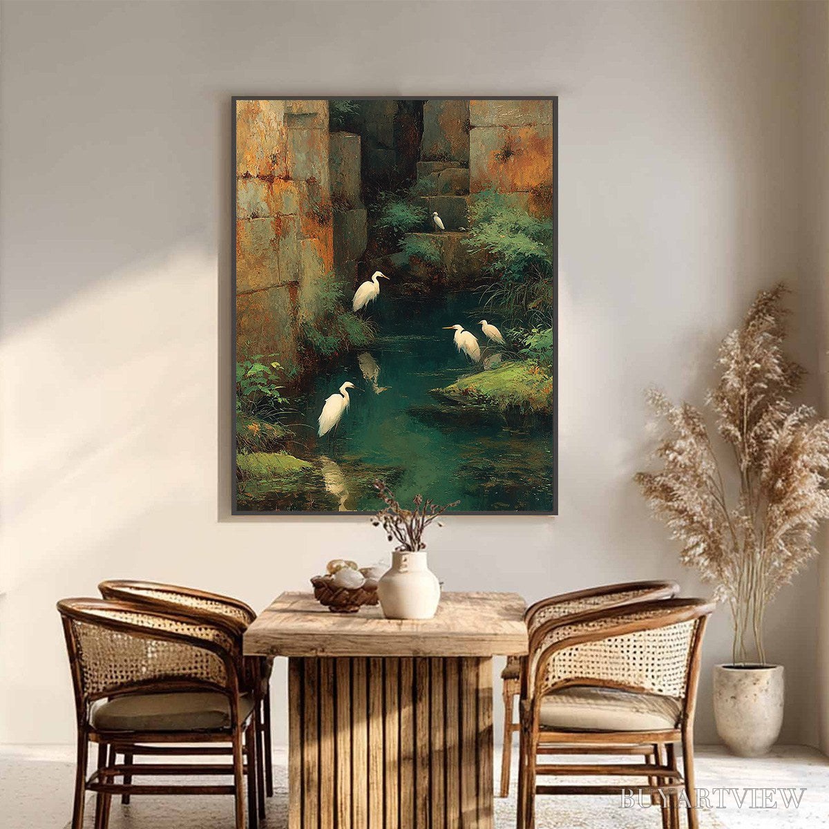ARTOVITAS the Forgotten Oasis – Vertical Egret Painting of Birds in a Serene Natural Sanctuary - image 6