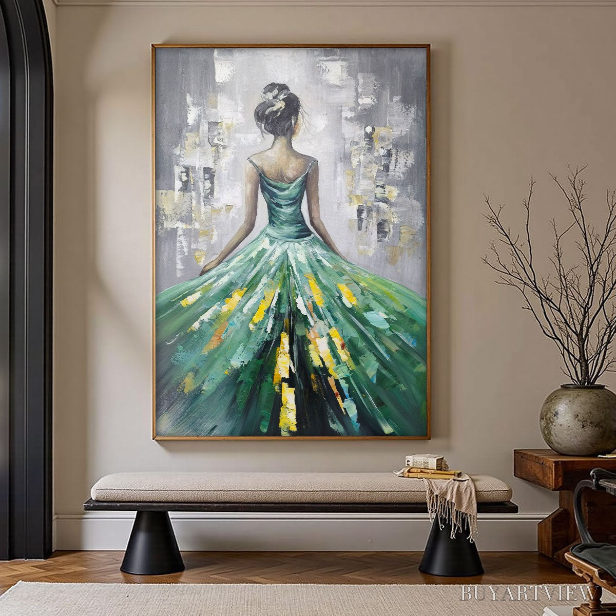 ARTOVITAS Ready to Ship | Emerald Grace – Elegant Green Dress Art - image 1
