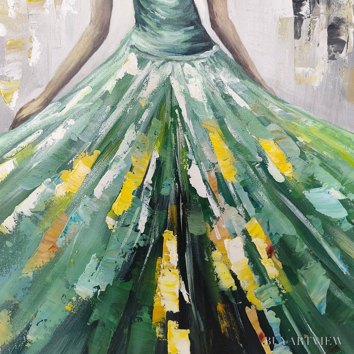 ARTOVITAS Ready to Ship | Emerald Grace – Elegant Green Dress Art - image 2