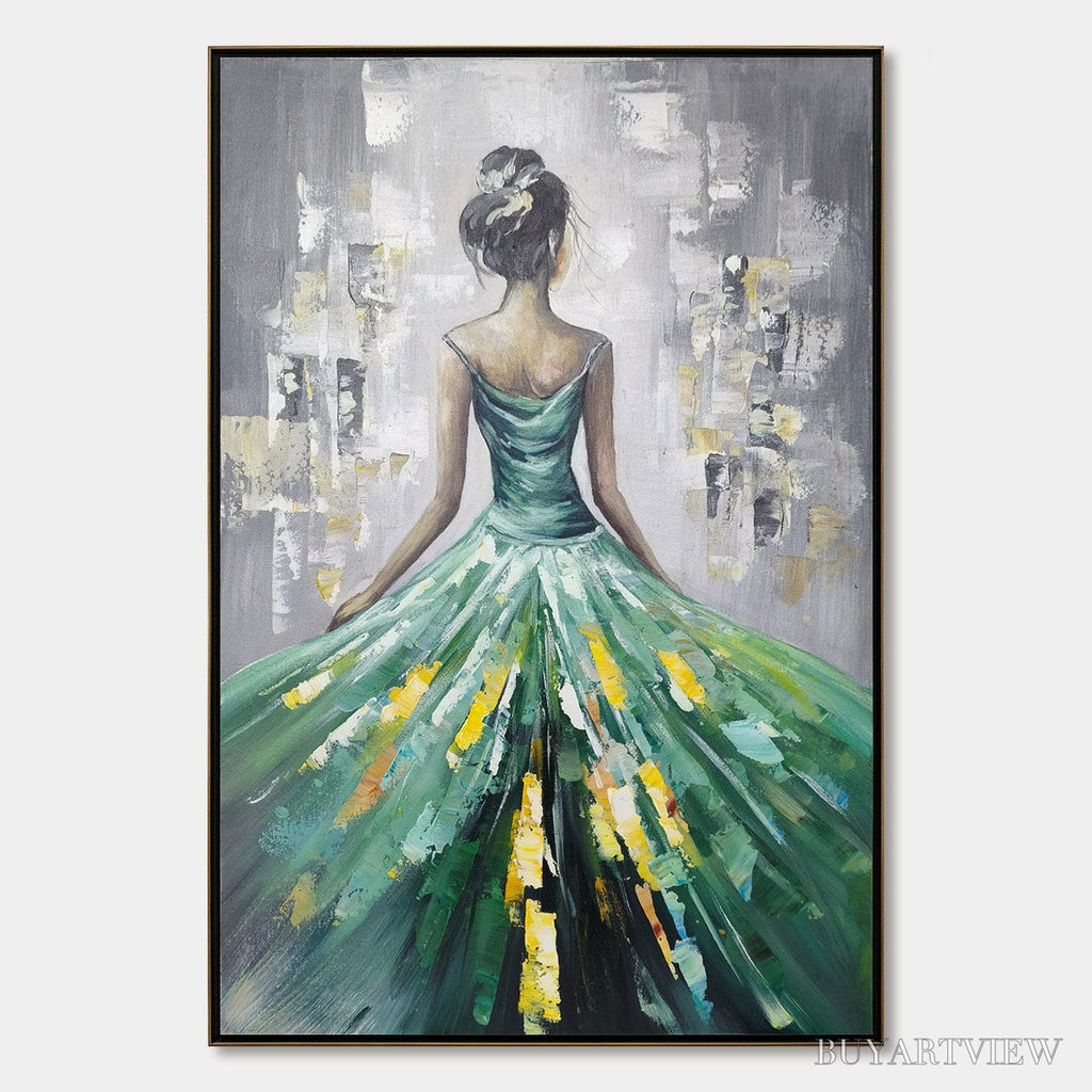 ARTOVITAS Ready to Ship | Emerald Grace – Elegant Green Dress Art - image 3
