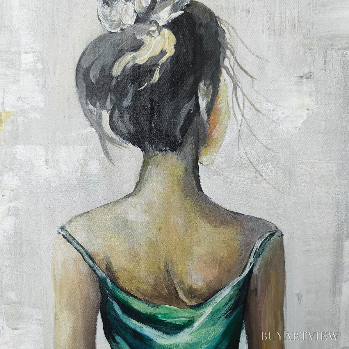 ARTOVITAS Ready to Ship | Emerald Grace – Elegant Green Dress Art - image 4