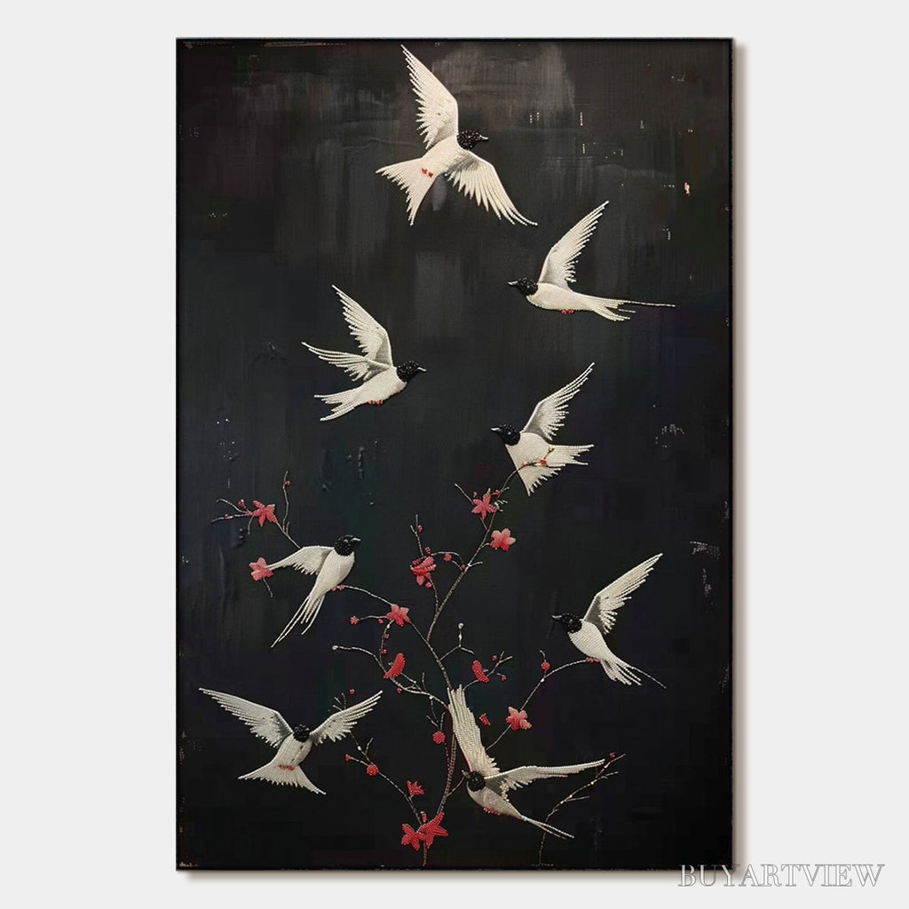 ARTOVITAS Dancing in the Dark – Beaded Birds and Blossoms Artwork - image 1