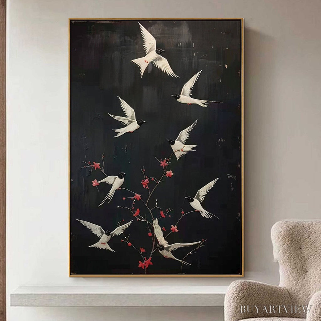 ARTOVITAS Dancing in the Dark – Beaded Birds and Blossoms Artwork - image 4