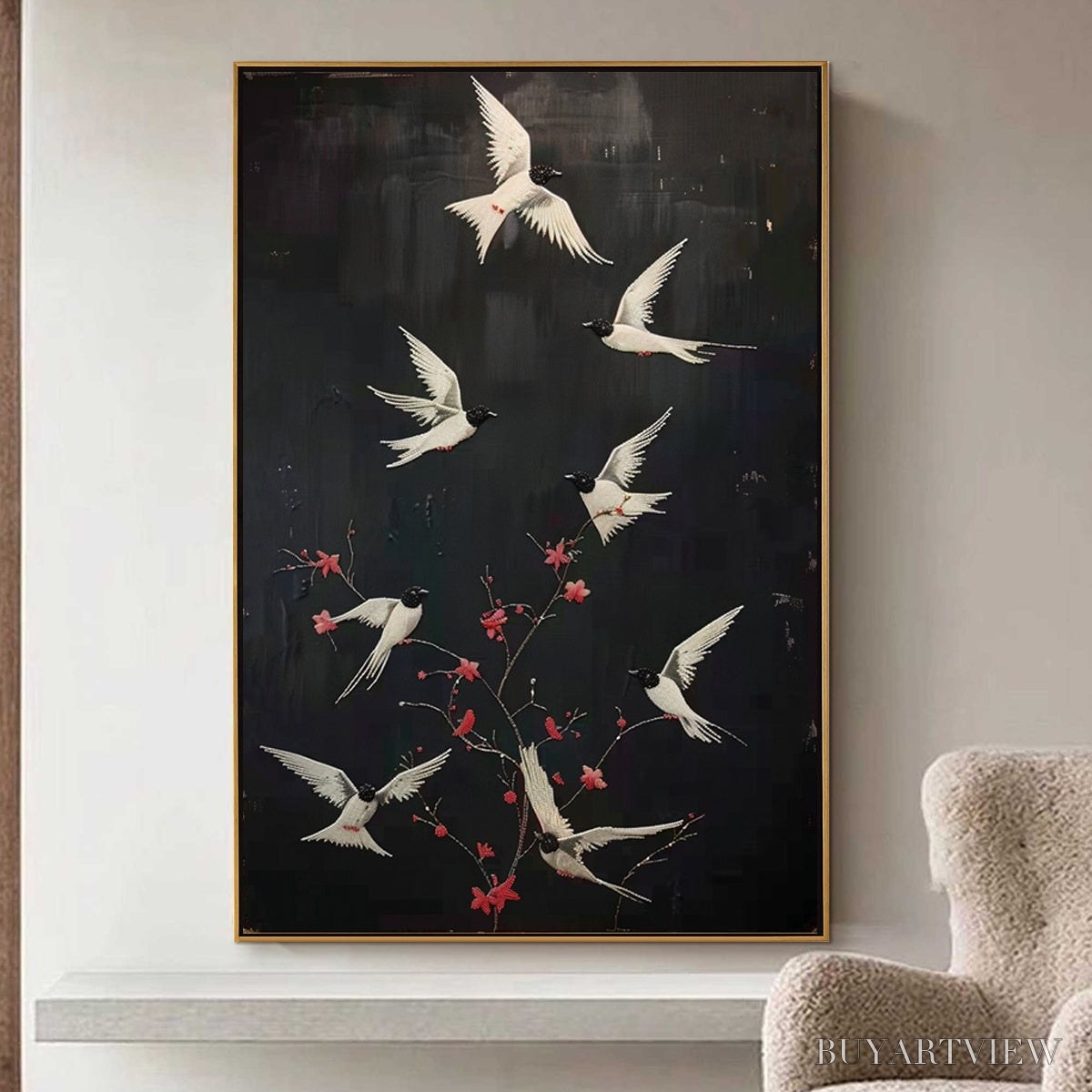 ARTOVITAS Dancing in the Dark – Beaded Birds and Blossoms Artwork - image 4