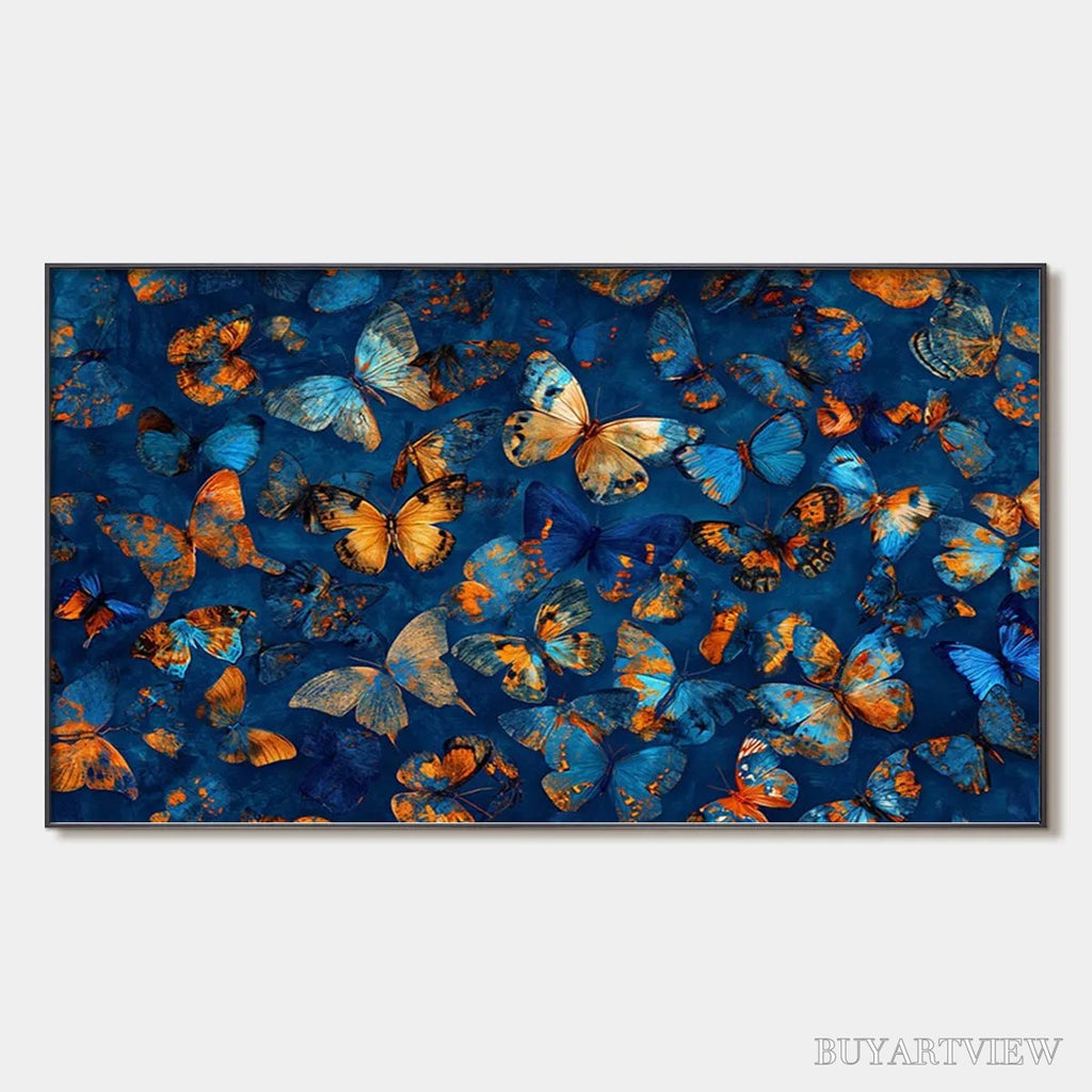 ARTOVITAS Blue Morpho Waltz – Blue & Gold Butterfly Oil Painting on Canvas - image 1