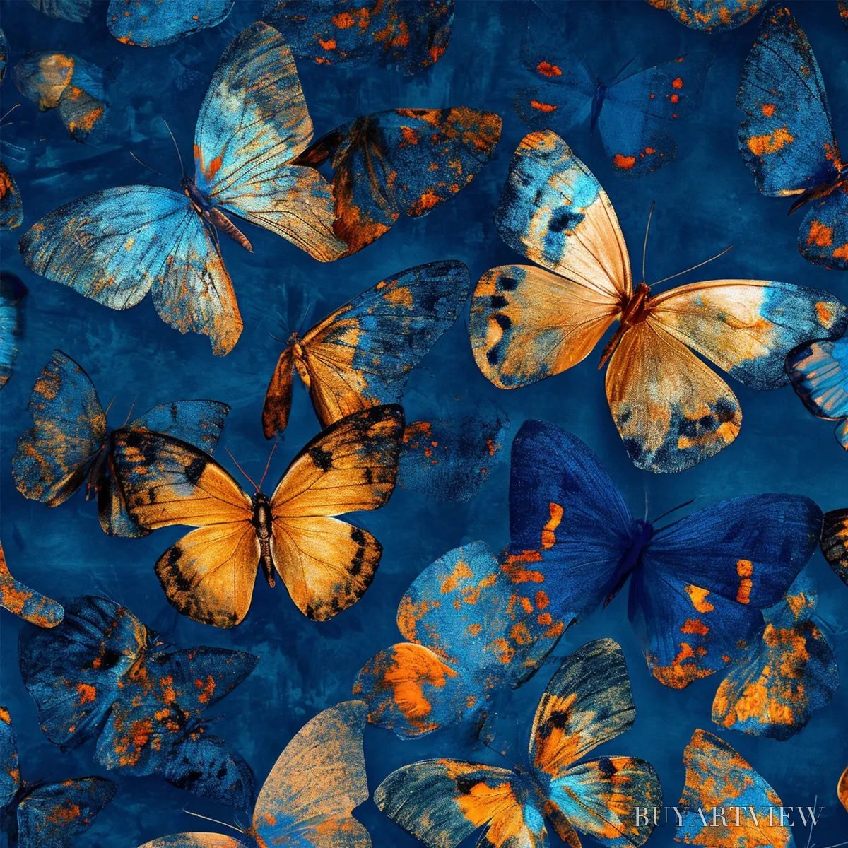 ARTOVITAS Blue Morpho Waltz – Blue & Gold Butterfly Oil Painting on Canvas - image 3