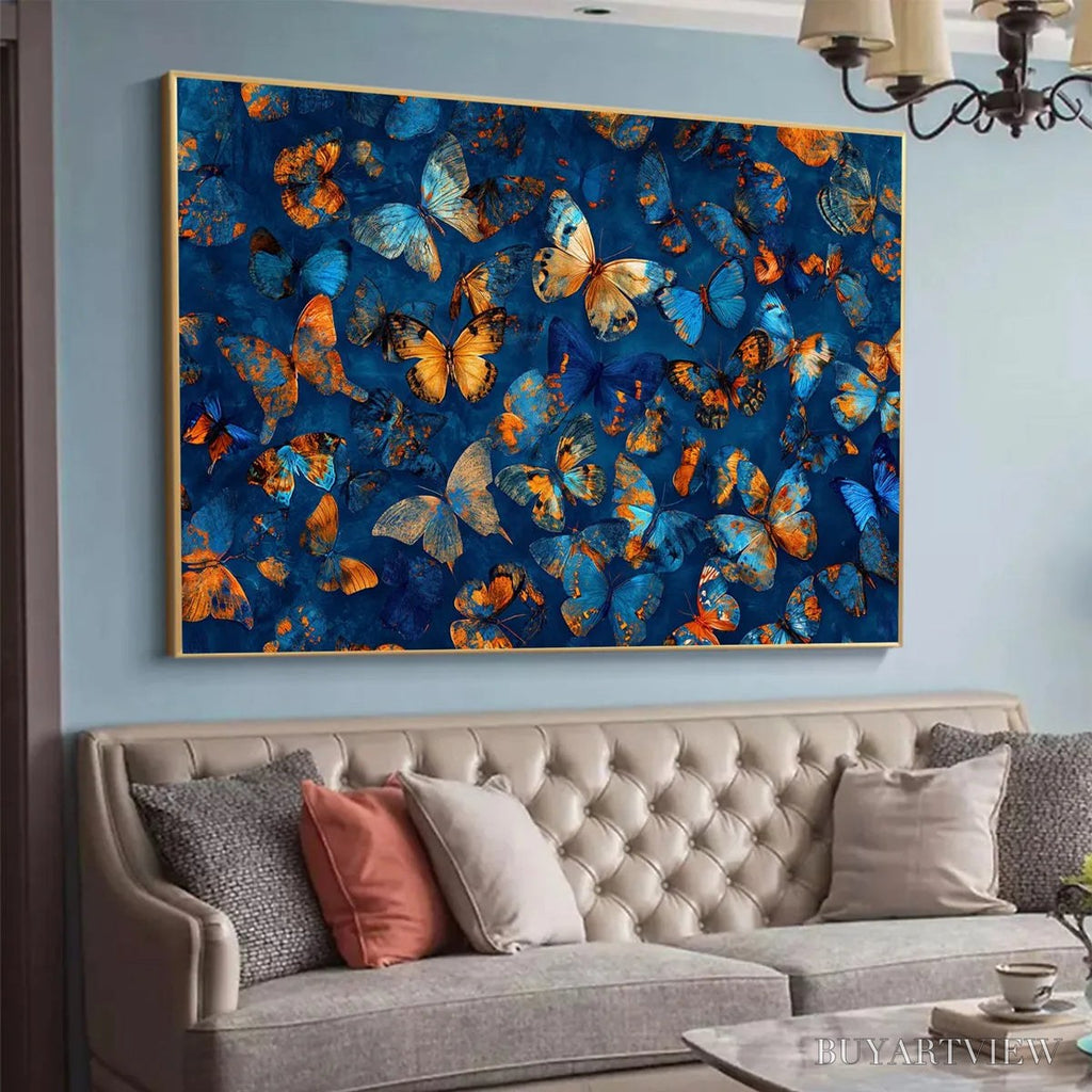 ARTOVITAS Blue Morpho Waltz – Blue & Gold Butterfly Oil Painting on Canvas - image 4