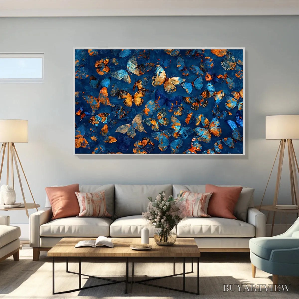 ARTOVITAS Blue Morpho Waltz – Blue & Gold Butterfly Oil Painting on Canvas - image 5