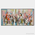 ARTOVITAS Whimsical Birds – Panoramic Painting of Birds on Branches, Pastel Colors, Modern , Pink, Blue - image 1
