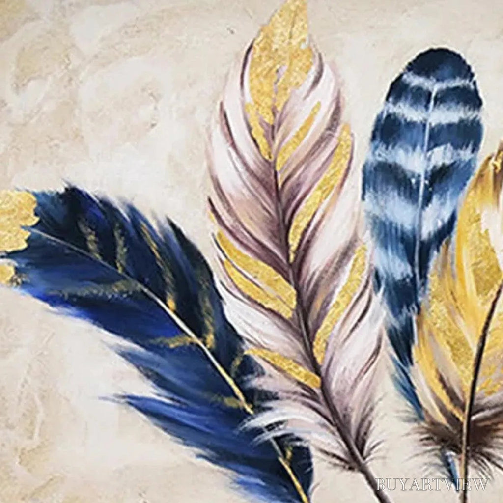 ARTOVITAS Golden Feathers – Elegant Feather Painting, Horizontal - image 3