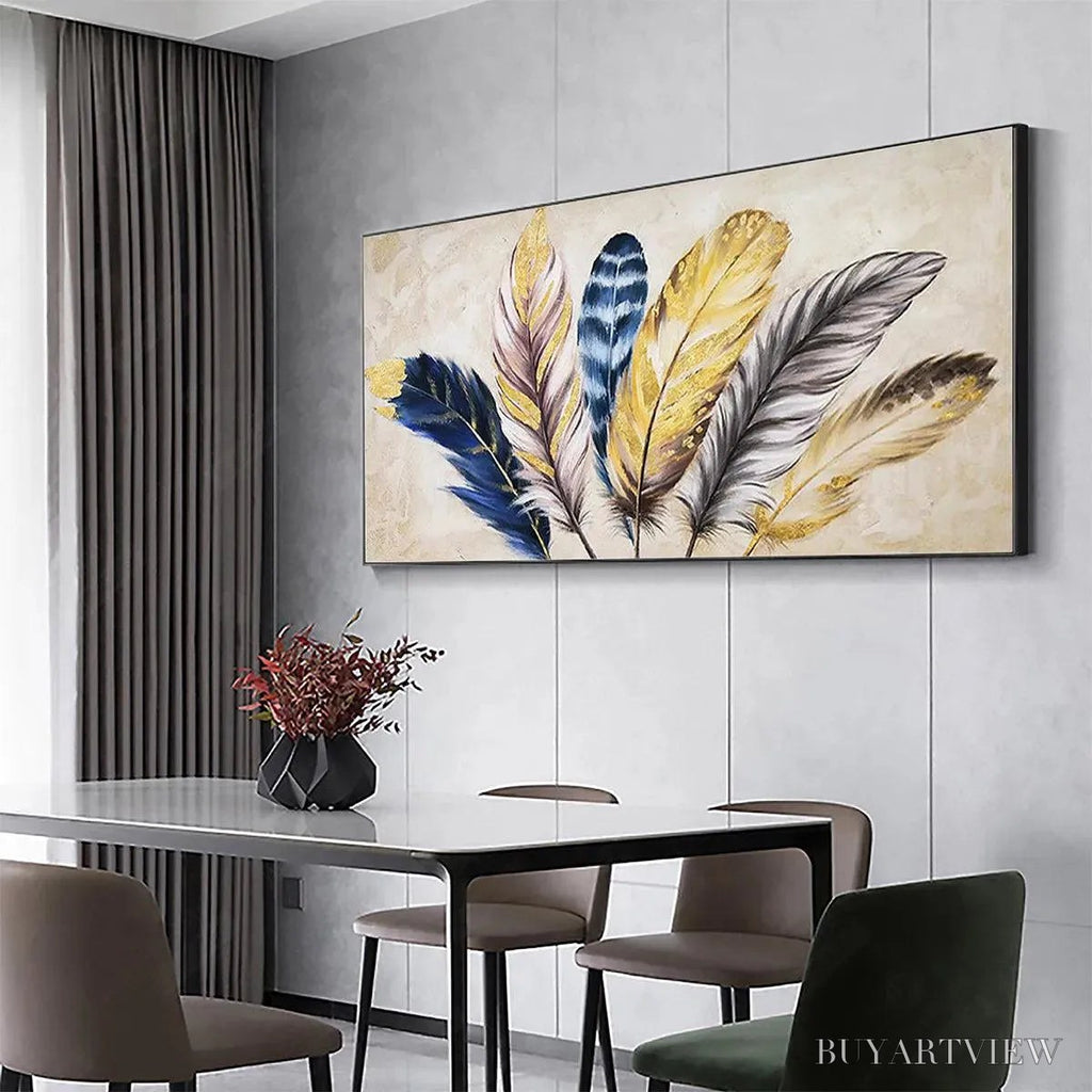 ARTOVITAS Golden Feathers – Elegant Feather Painting, Horizontal - image 4