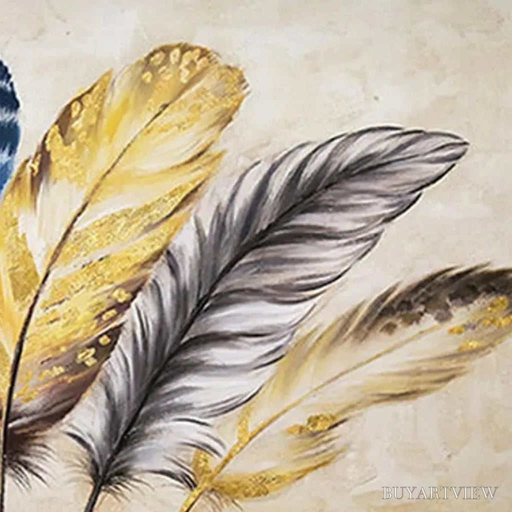 ARTOVITAS Golden Feathers – Elegant Feather Painting, Horizontal - image 5