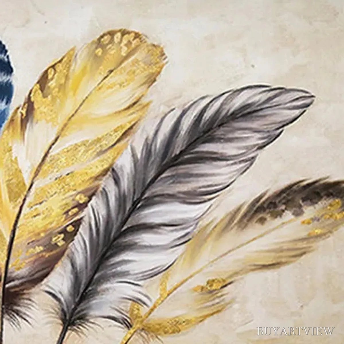 ARTOVITAS Golden Feathers – Elegant Feather Painting, Horizontal - image 5