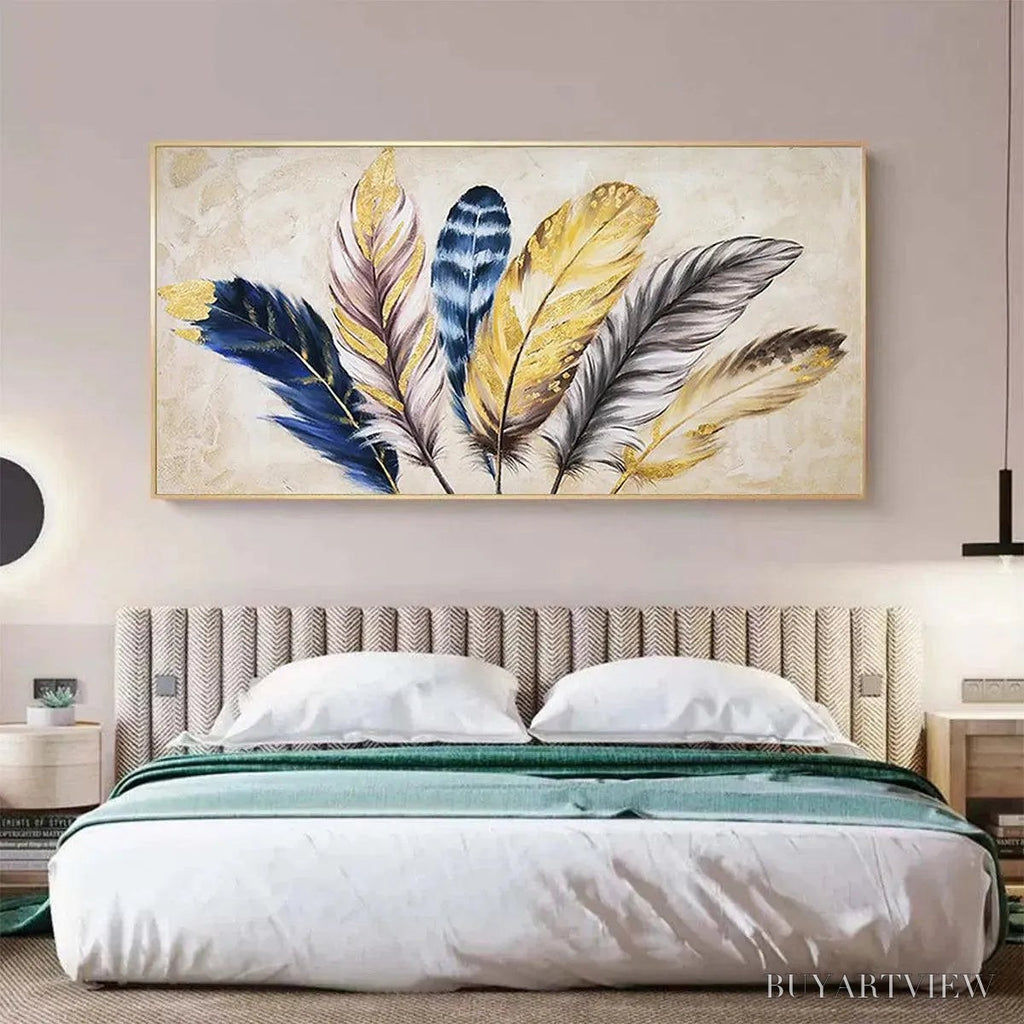 ARTOVITAS Golden Feathers – Elegant Feather Painting, Horizontal - image 6