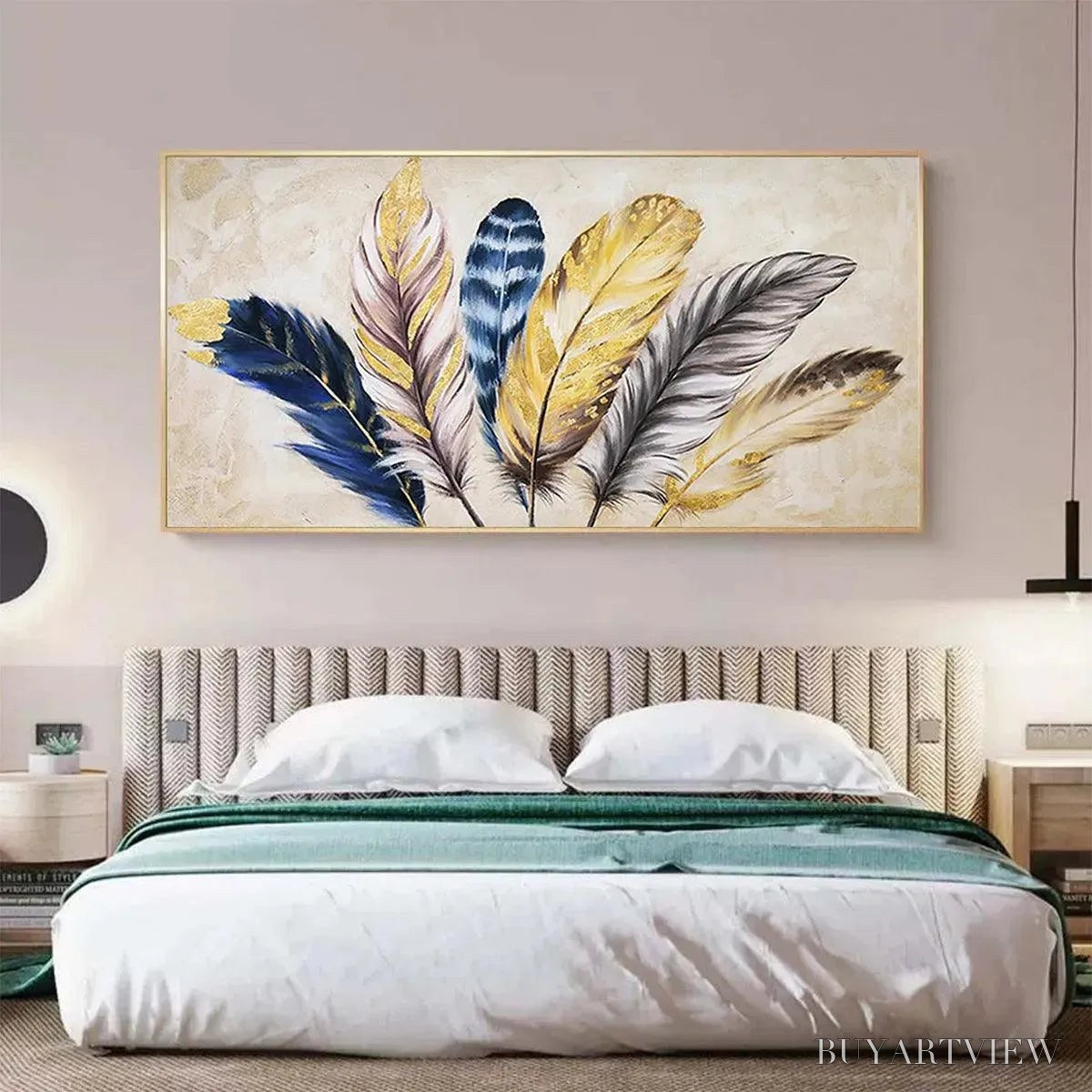 ARTOVITAS Golden Feathers – Elegant Feather Painting, Horizontal - image 6