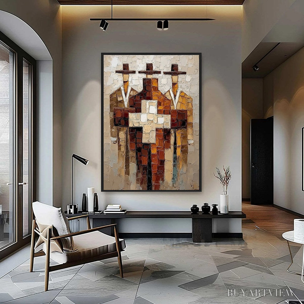 ARTOVITAS the Triad – Textured Impasto Painting of Abstract Figures - image 2