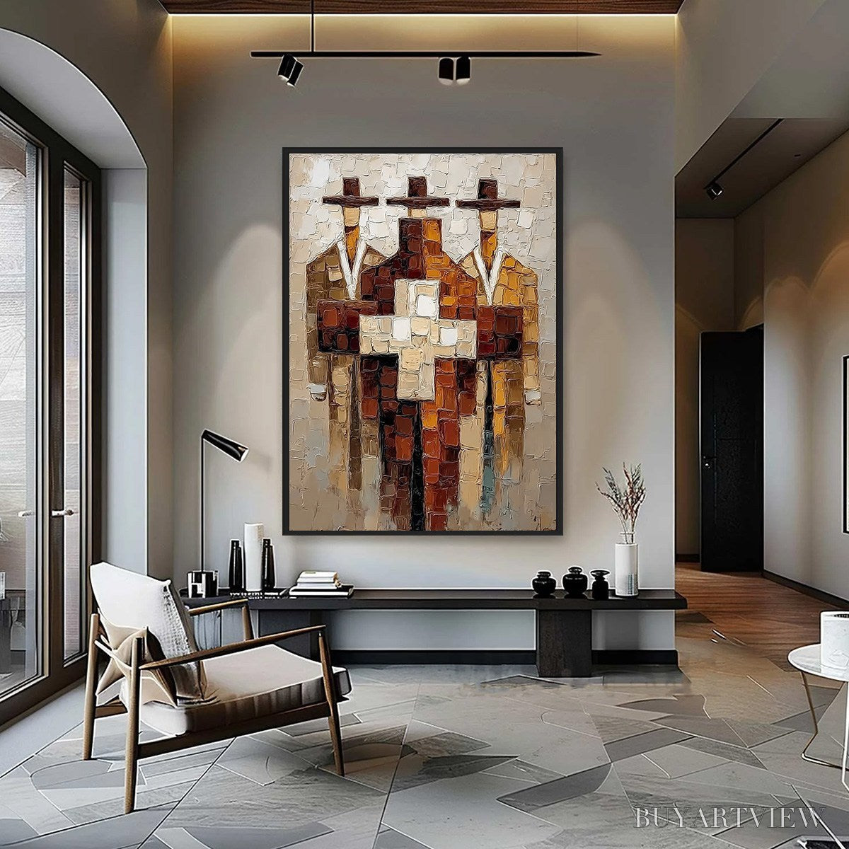 ARTOVITAS the Triad – Textured Impasto Painting of Abstract Figures - image 2