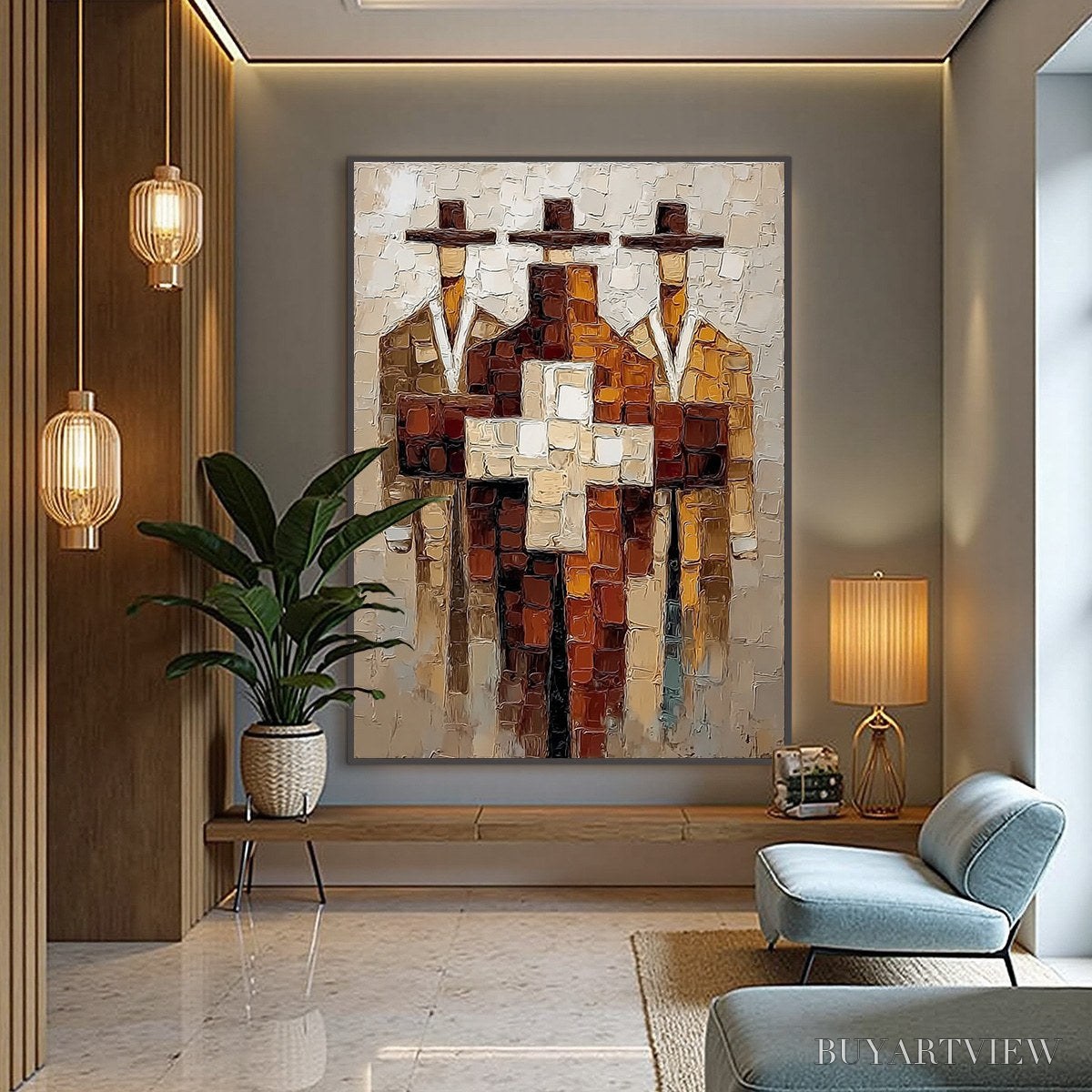 ARTOVITAS the Triad – Textured Impasto Painting of Abstract Figures - image 4