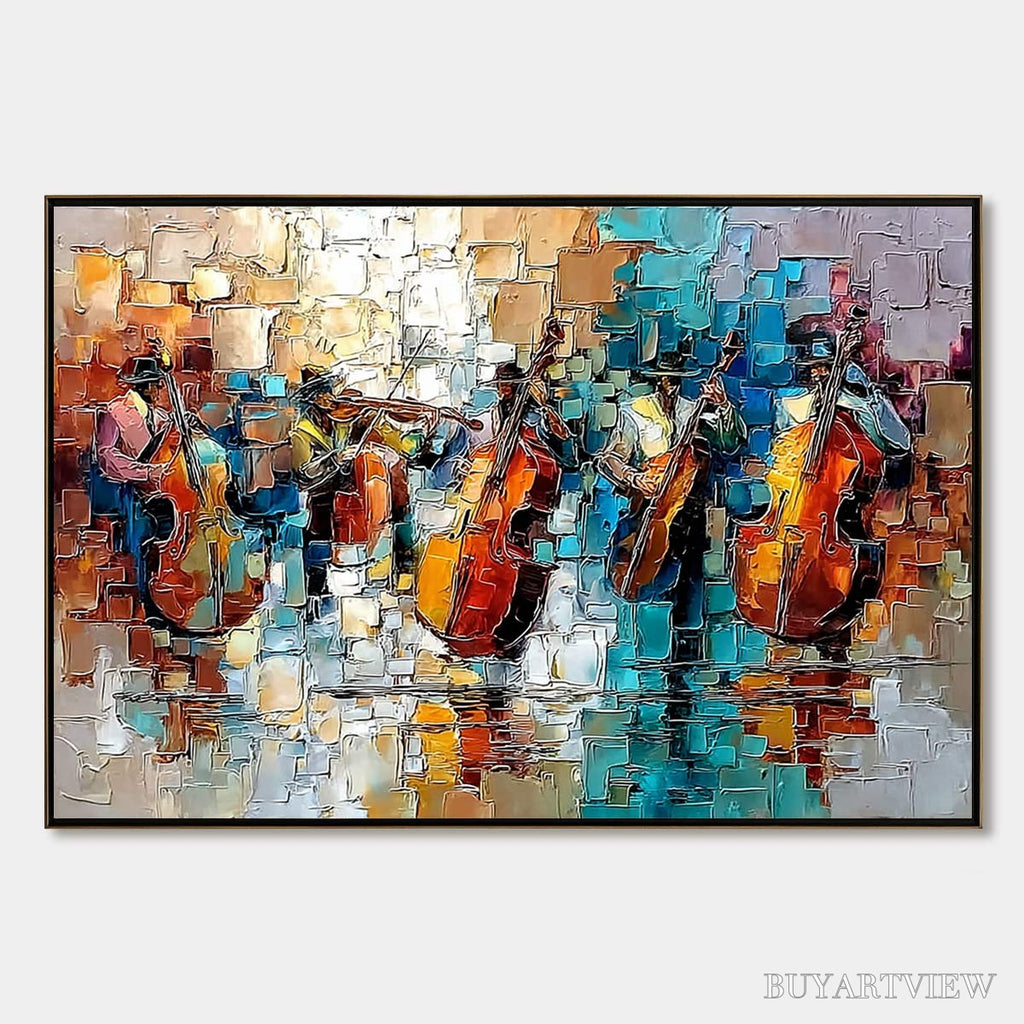 ARTOVITAS Street Symphony – Textured Impasto Painting of a Musical Quartet - image 1