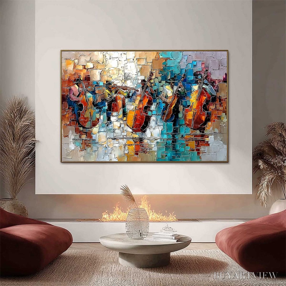 ARTOVITAS Street Symphony – Textured Impasto Painting of a Musical Quartet - image 2