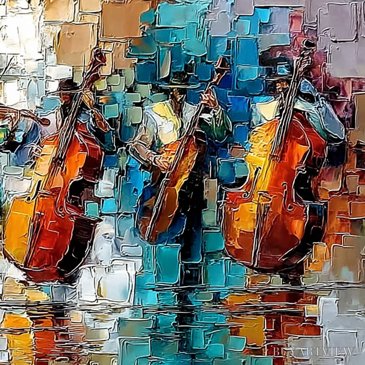 ARTOVITAS Street Symphony – Textured Impasto Painting of a Musical Quartet - image 5