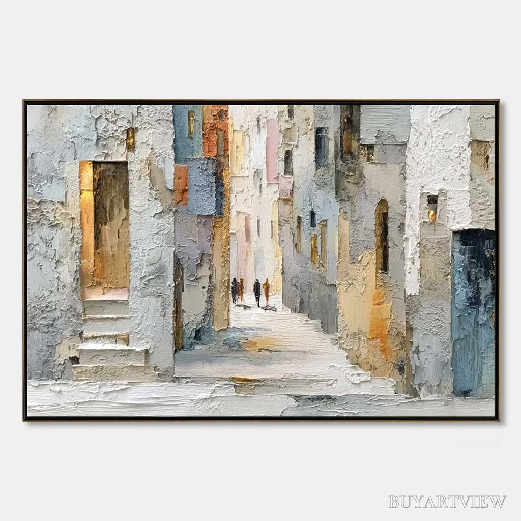 ARTOVITAS Golden Passage – Textured Impasto Painting of a Sunlit European Alleyway - image 1