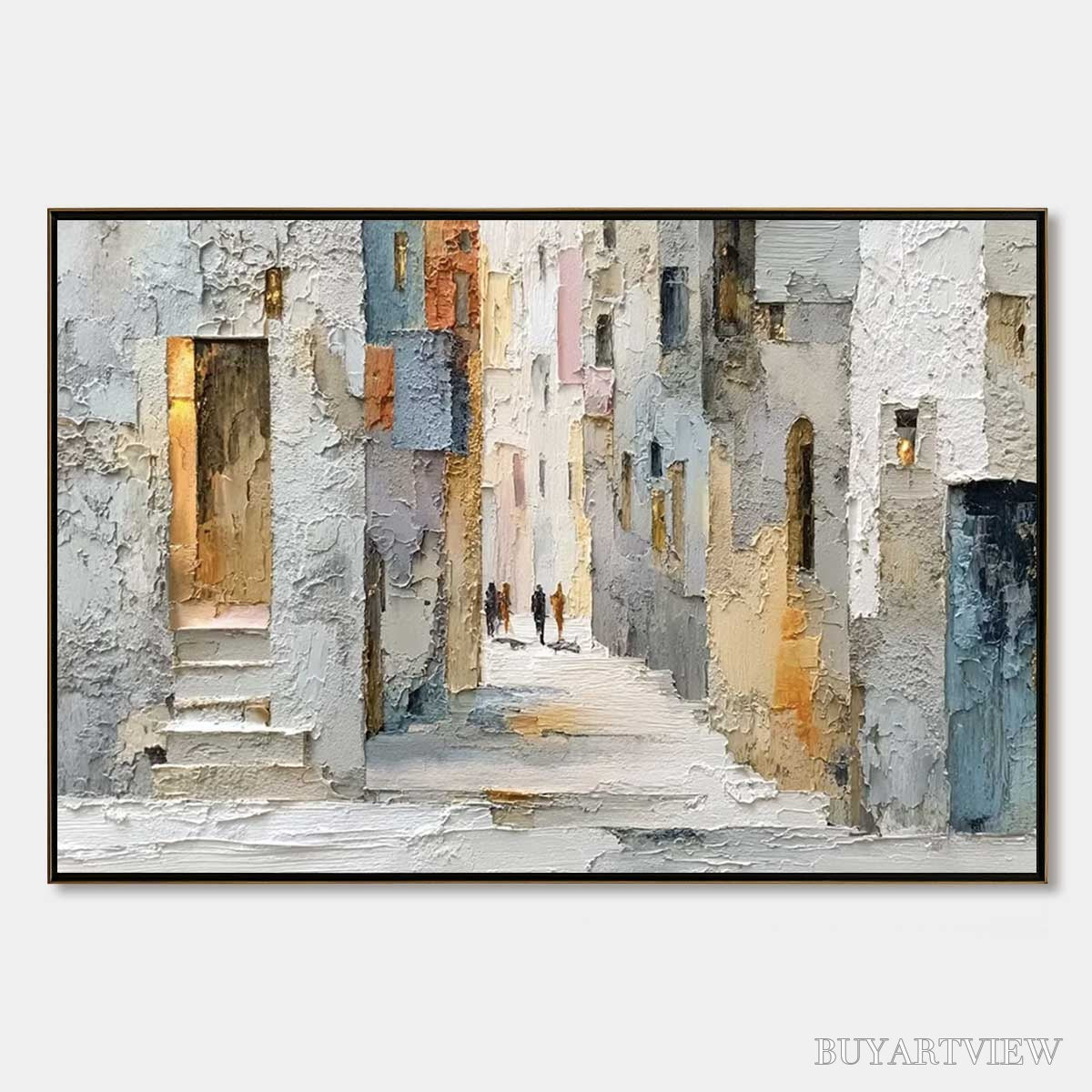 ARTOVITAS Golden Passage – Textured Impasto Painting of a Sunlit European Alleyway - image 1