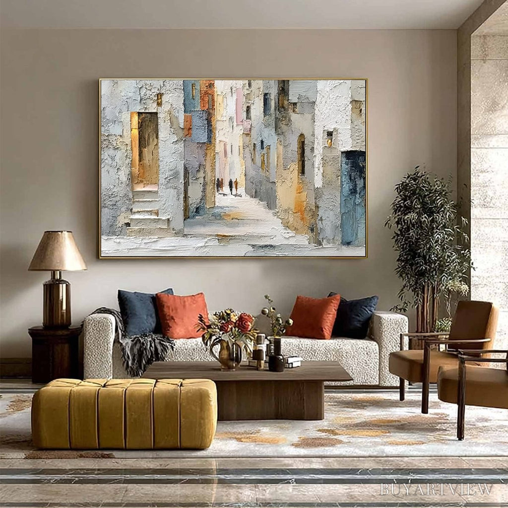 ARTOVITAS Golden Passage – Textured Impasto Painting of a Sunlit European Alleyway - image 2