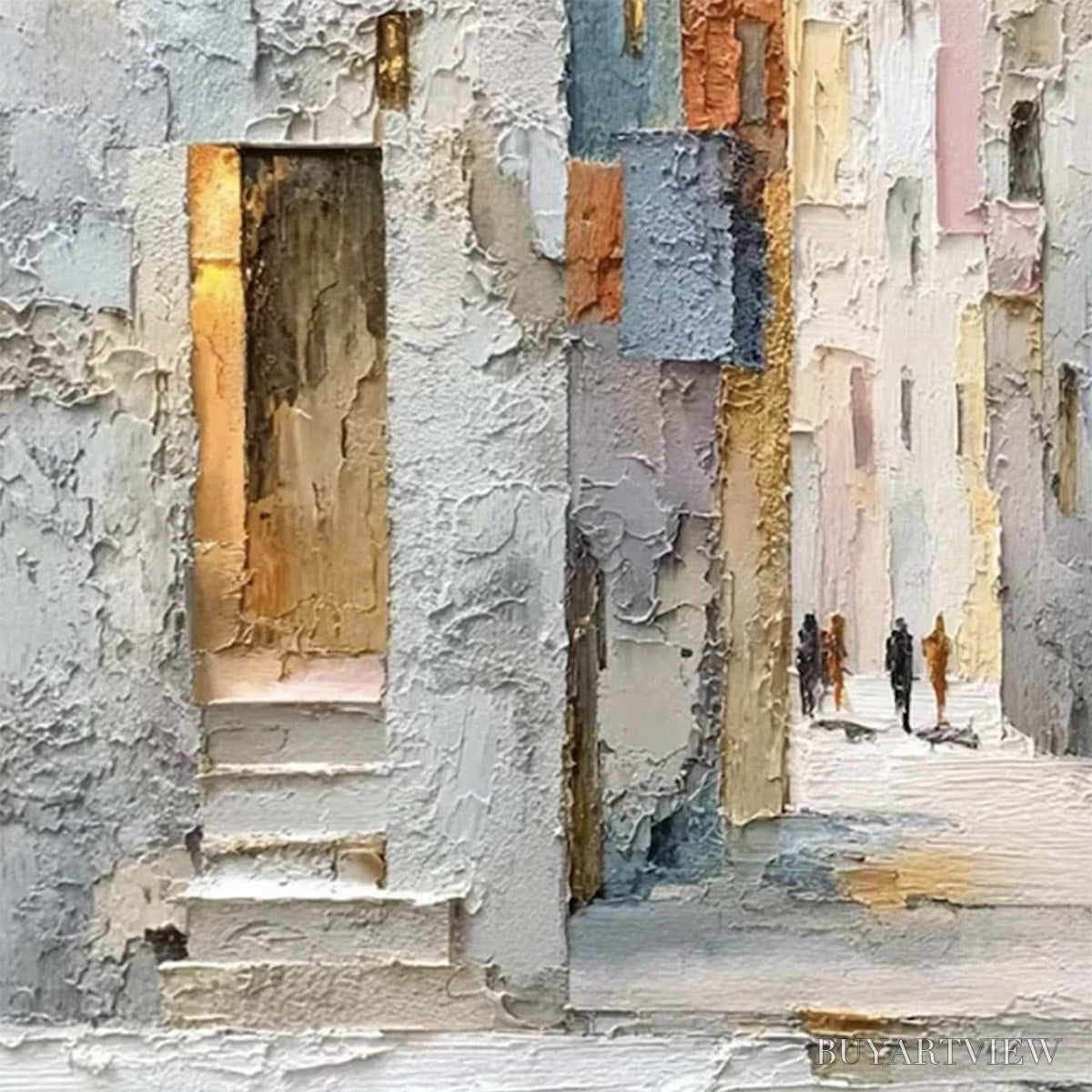 ARTOVITAS Golden Passage – Textured Impasto Painting of a Sunlit European Alleyway - image 3