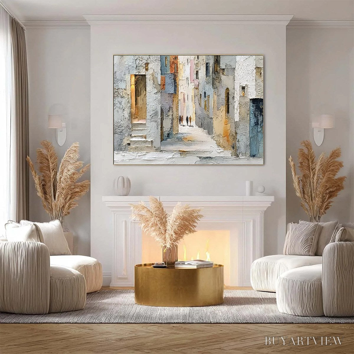 ARTOVITAS Golden Passage – Textured Impasto Painting of a Sunlit European Alleyway - image 6