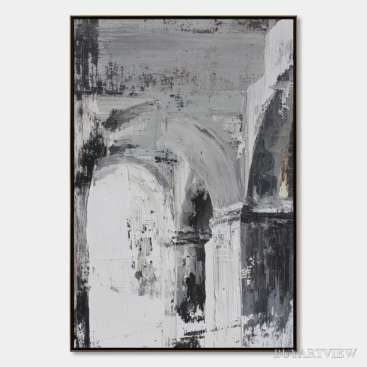 ARTOVITAS Echoes of the Arcade – Monochrome Abstract Architectural Painting - image 1