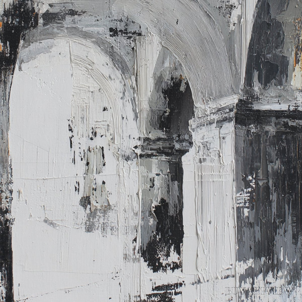 ARTOVITAS Echoes of the Arcade – Monochrome Abstract Architectural Painting - image 3