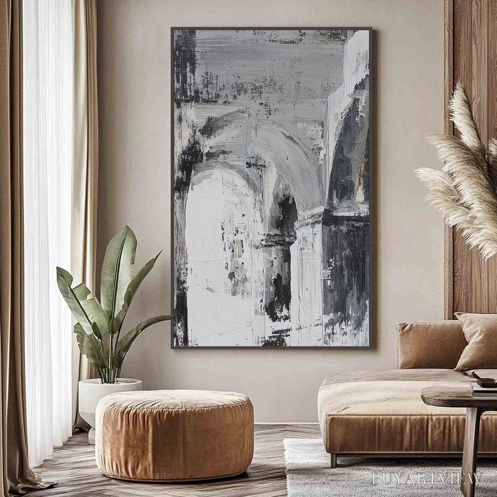 ARTOVITAS Echoes of the Arcade – Monochrome Abstract Architectural Painting - image 4