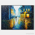 ARTOVITAS Rainy Night in Paris – Textured Cityscape Painting, Rainy Street Scene, Blue, Living Room, Dining Room, Office - image 1