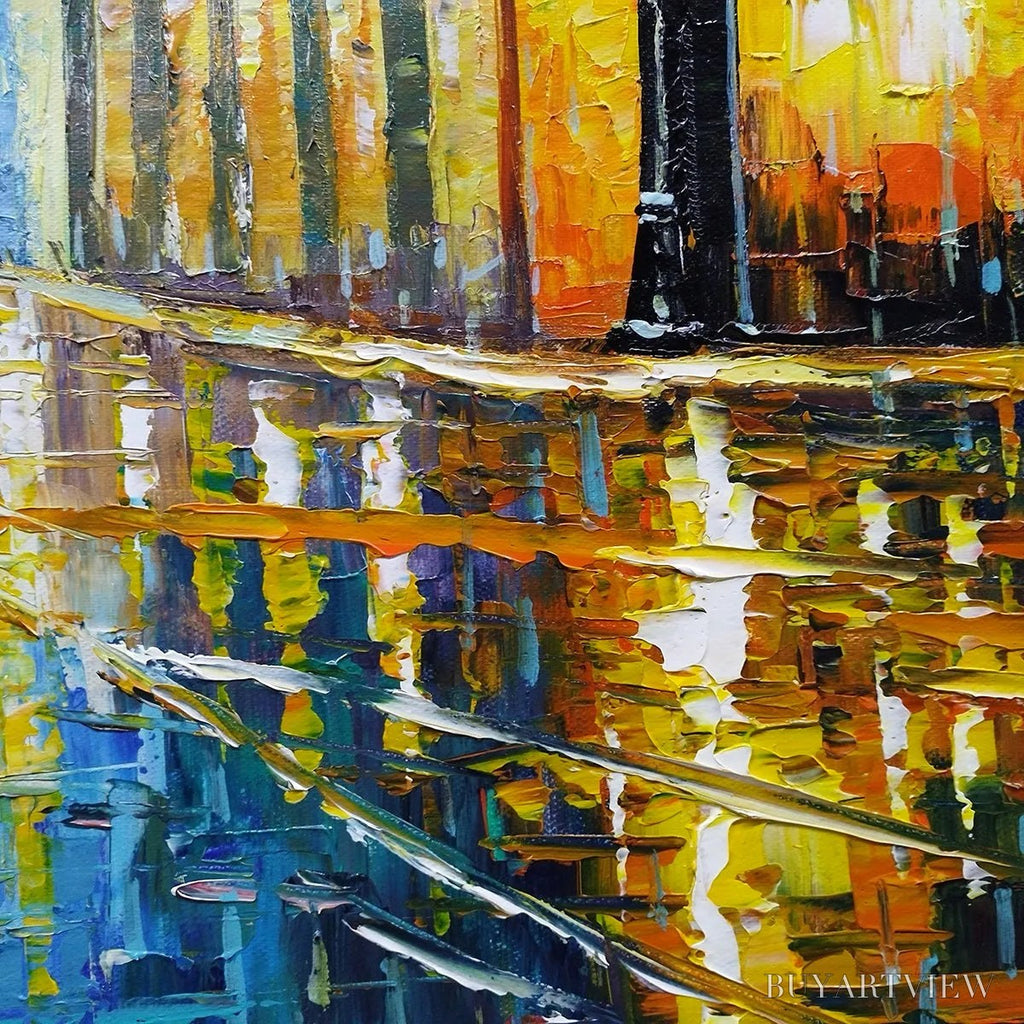 ARTOVITAS Rainy Night in Paris – Textured Cityscape Painting, Rainy Street Scene, Blue, Living Room, Dining Room, Office - image 3
