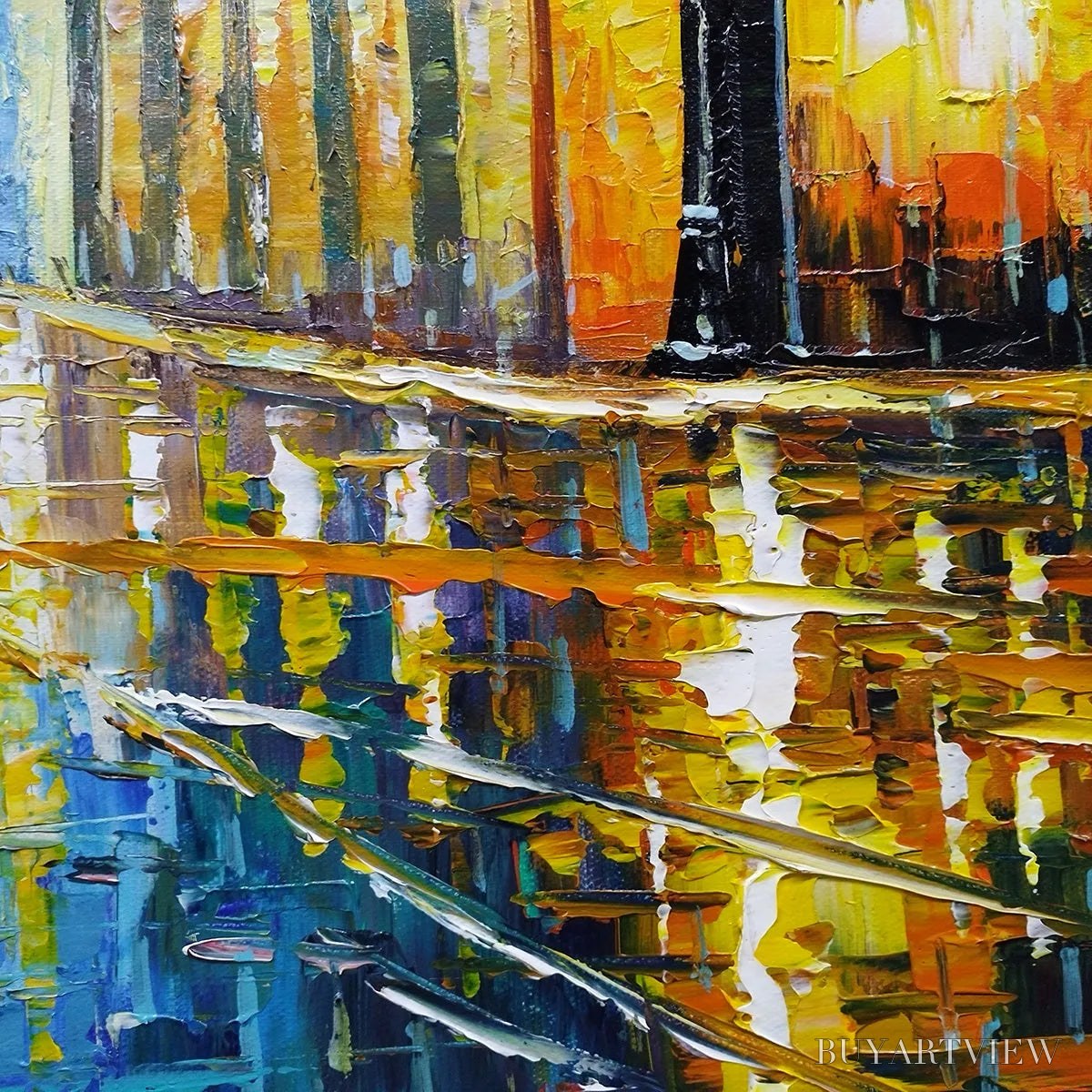 ARTOVITAS Rainy Night in Paris – Textured Cityscape Painting, Rainy Street Scene, Blue, Living Room, Dining Room, Office - image 3
