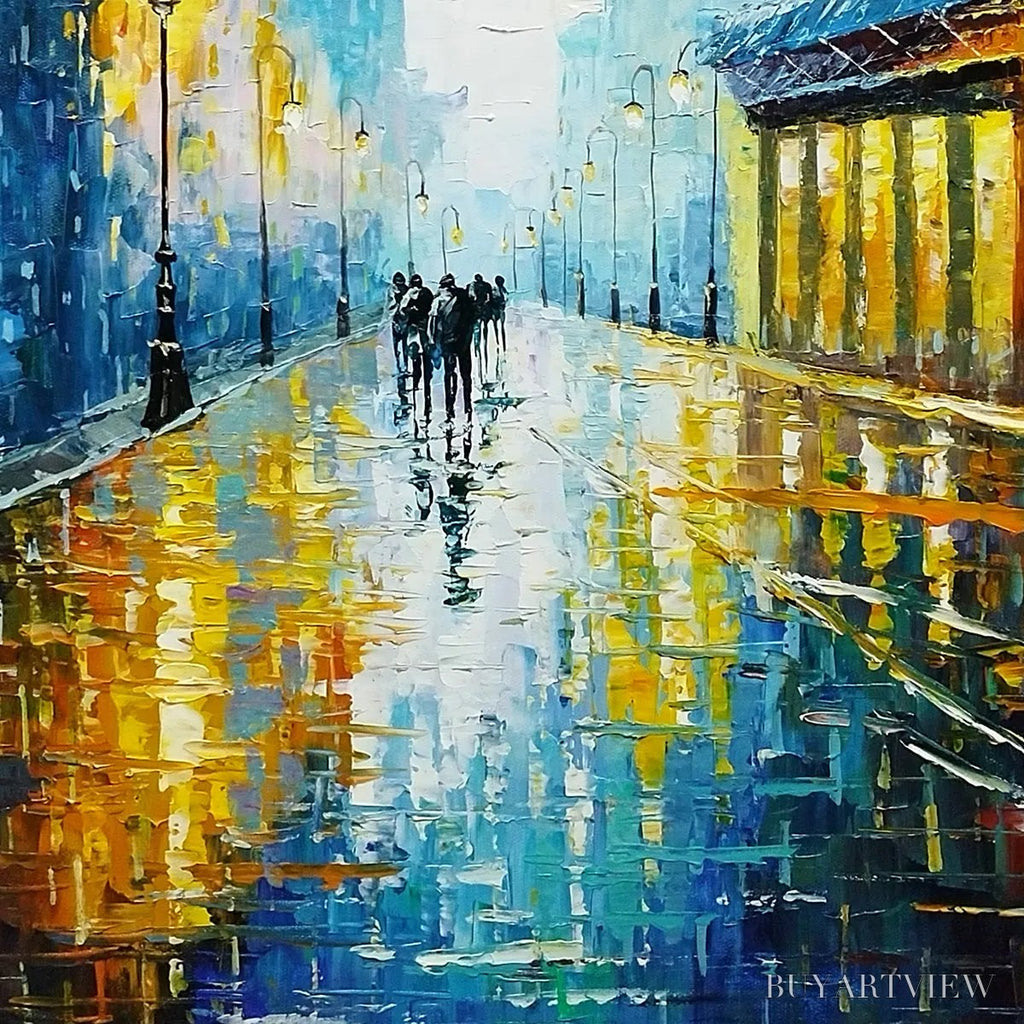 ARTOVITAS Rainy Night in Paris – Textured Cityscape Painting, Rainy Street Scene, Blue, Living Room, Dining Room, Office - image 6