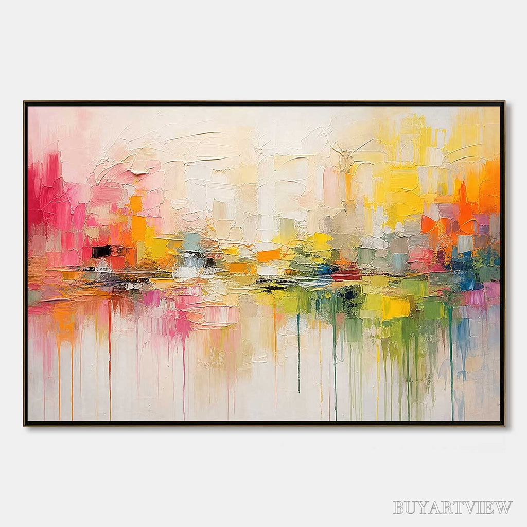 ARTOVITAS First Light – Colorful Textured Abstract Cityscape Reflection Oil Painting - image 1