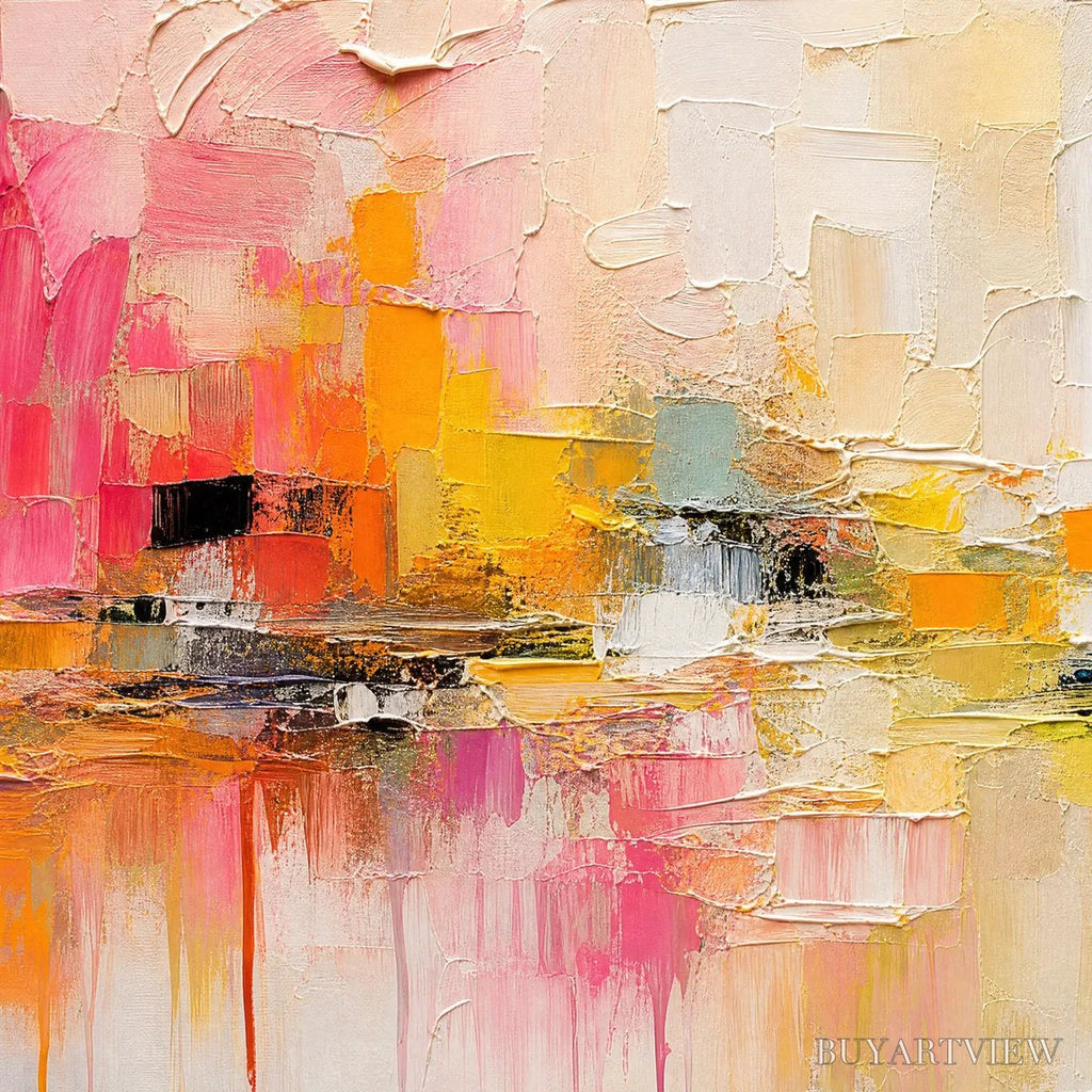 ARTOVITAS First Light – Colorful Textured Abstract Cityscape Reflection Oil Painting - image 3
