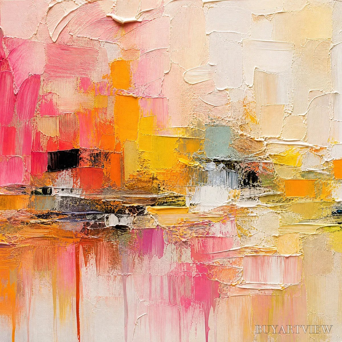 ARTOVITAS First Light – Colorful Textured Abstract Cityscape Reflection Oil Painting - image 3