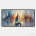 ARTOVITAS Vibrant Voyage – Textured Abstract Cityscape Sailboat Painting - image 1