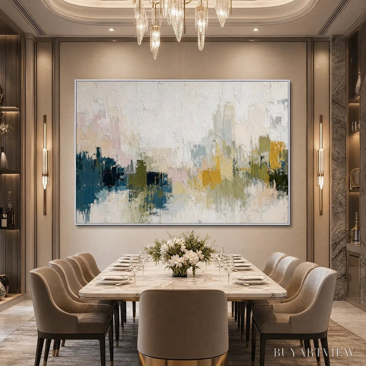 ARTOVITAS Dawn'S Embrace – Textured Impasto Abstract Cityscape Painting - image 5