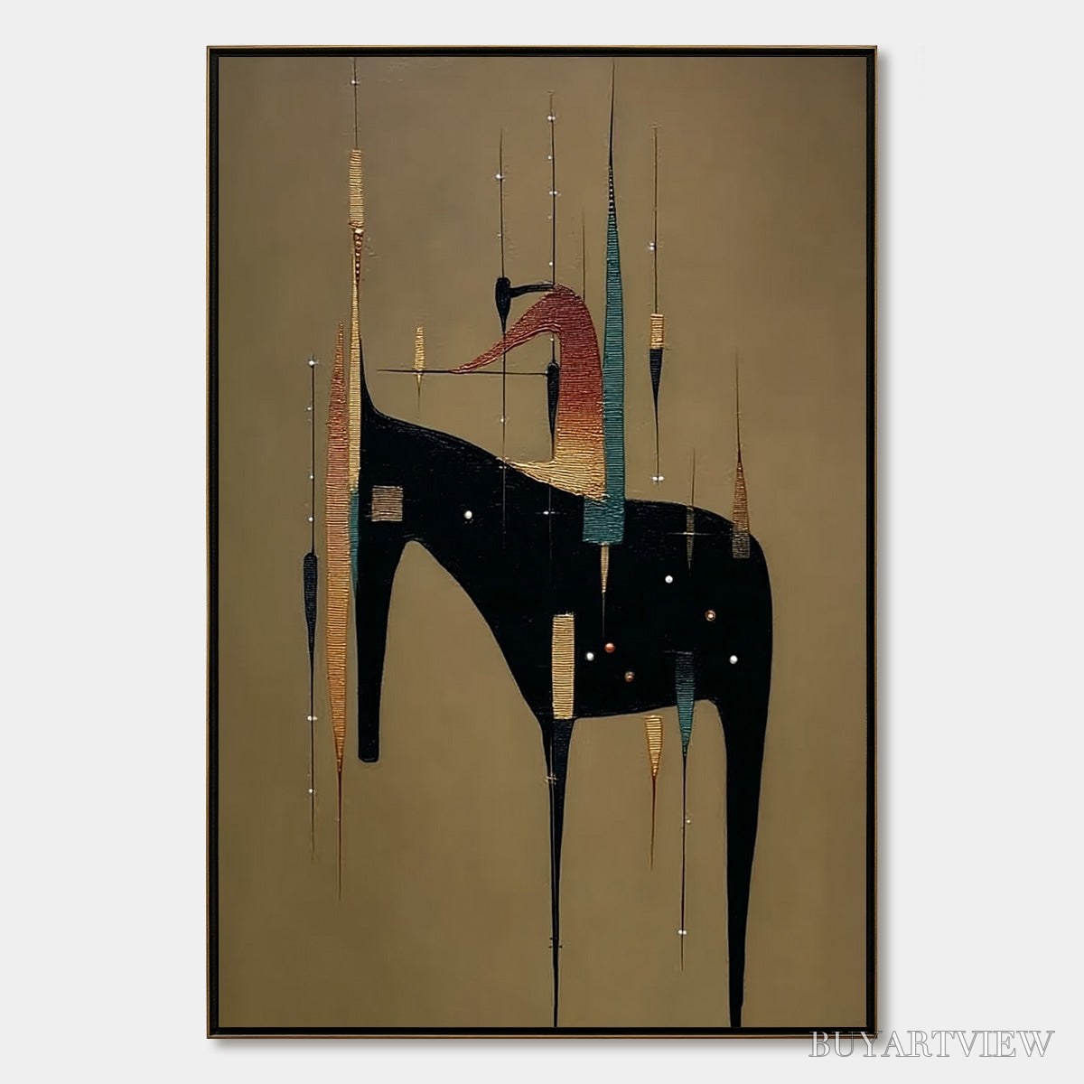 ARTOVITAS Urban Sentinel – Vertical Minimalist Abstract Painting with Textured Cityscape Elements - image 1