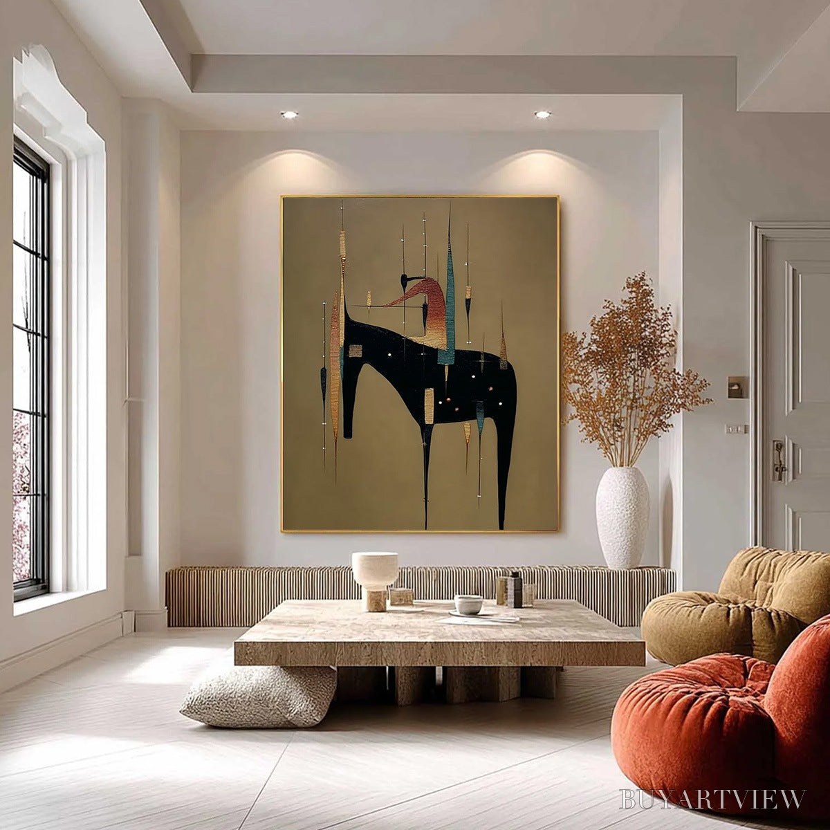 ARTOVITAS Urban Sentinel – Vertical Minimalist Abstract Painting with Textured Cityscape Elements - image 2