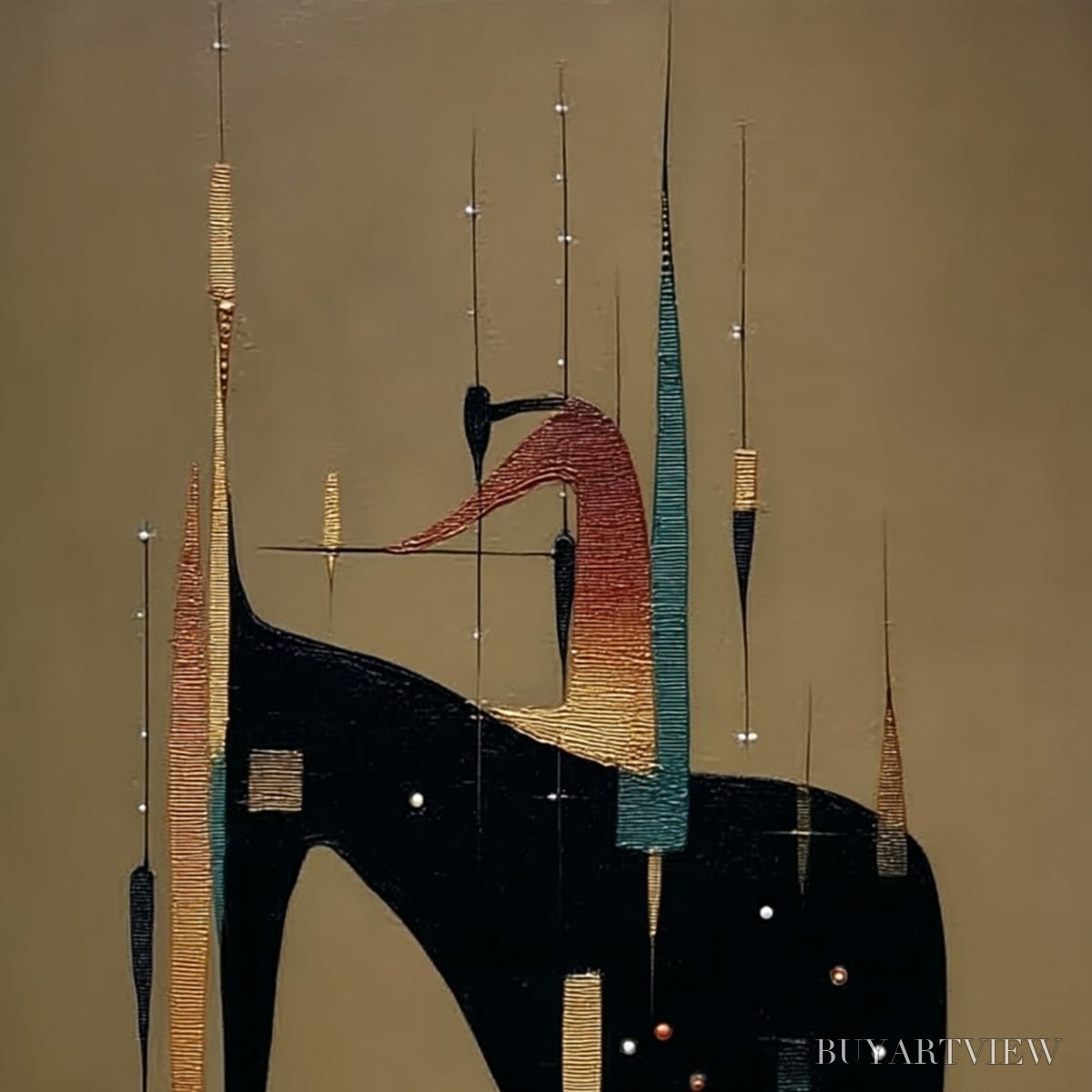 ARTOVITAS Urban Sentinel – Vertical Minimalist Abstract Painting with Textured Cityscape Elements - image 3
