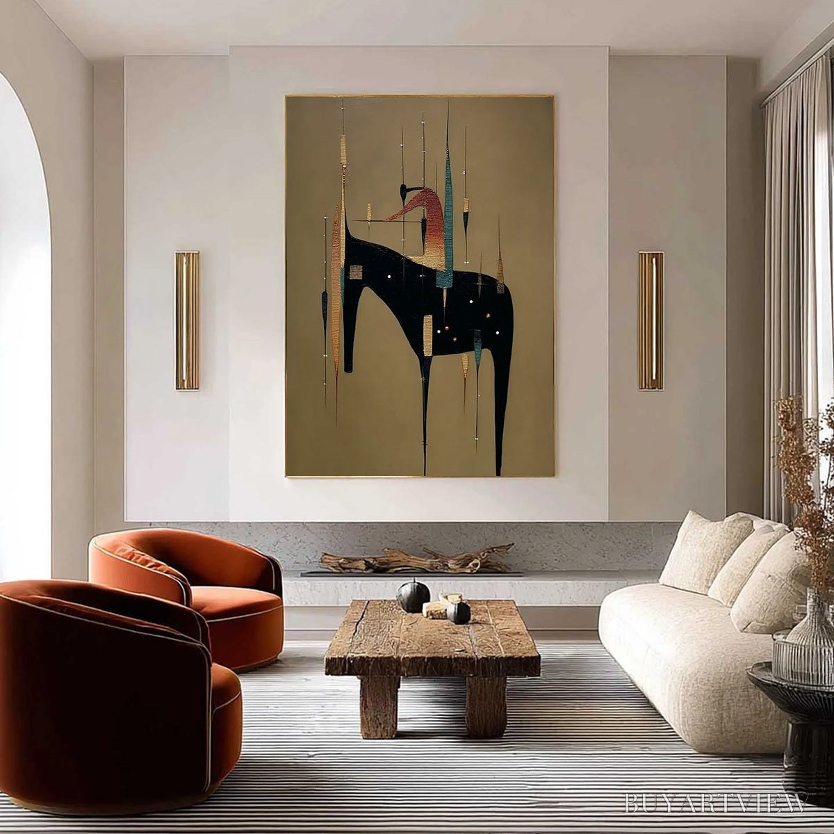 ARTOVITAS Urban Sentinel – Vertical Minimalist Abstract Painting with Textured Cityscape Elements - image 4