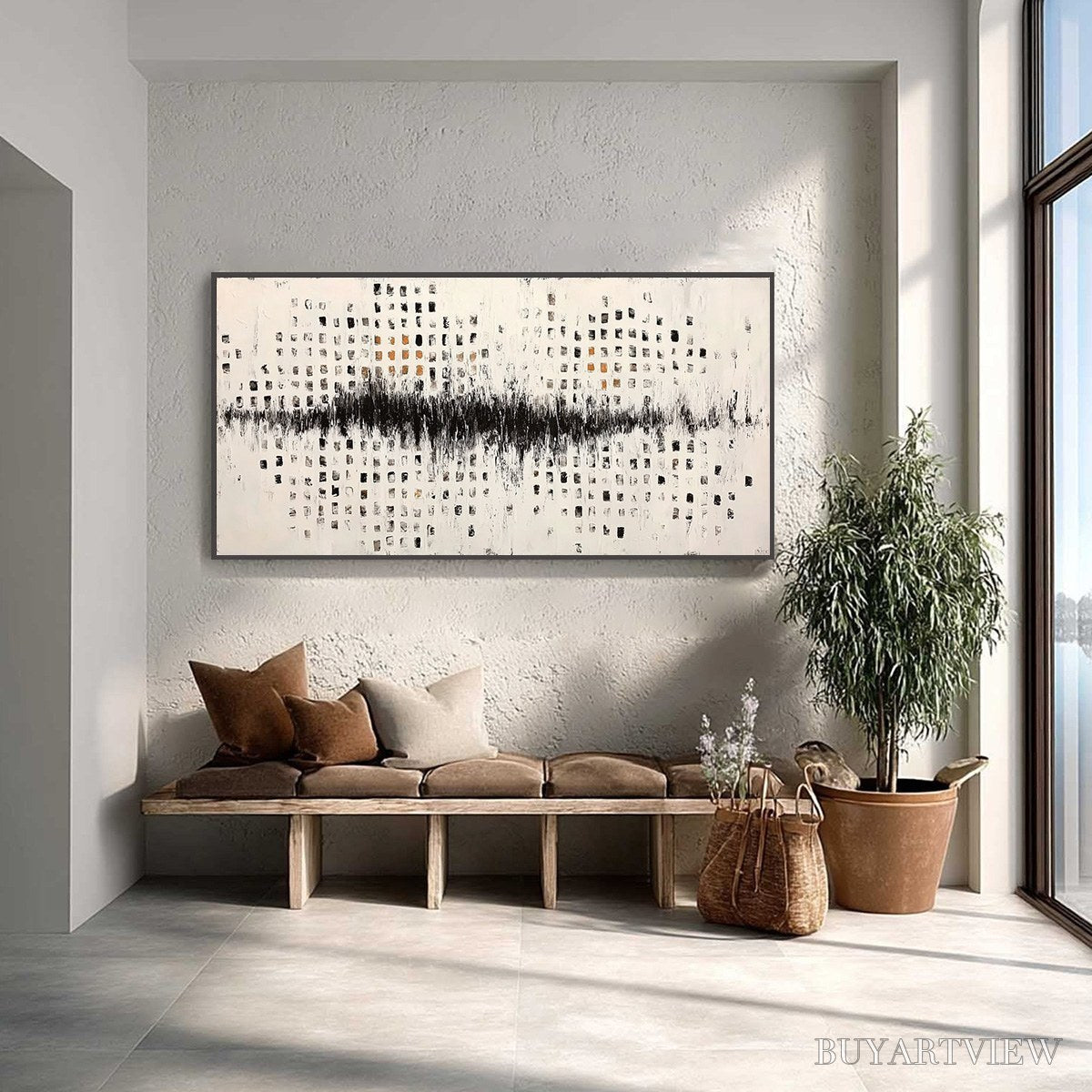 ARTOVITAS Urban Echo – Large Black and White Textured Abstract Painting - image 2